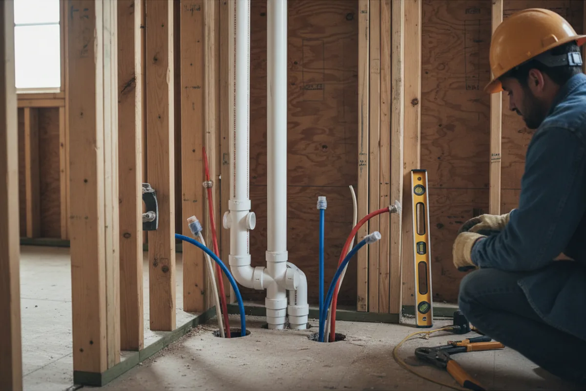 Drain and supply rough-in during Sump Pump Repair in Sharon